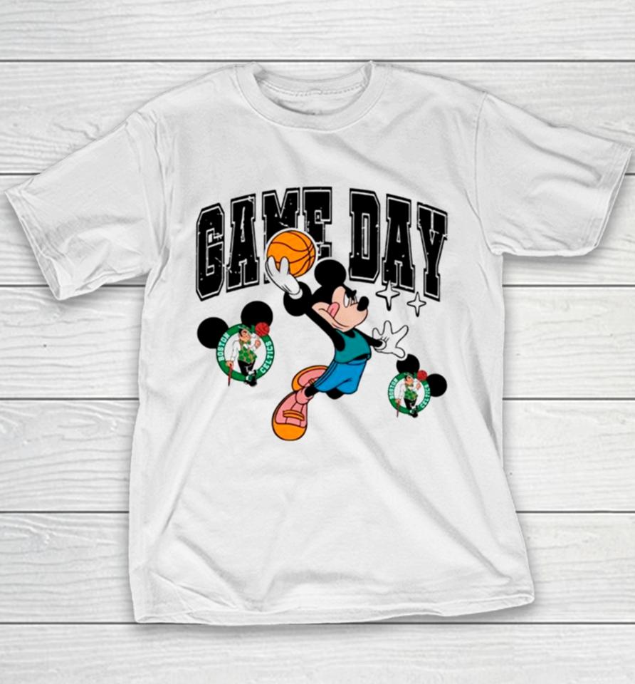 Boston Celtics Mickey Basketball Game Day Retro Youth T-Shirt