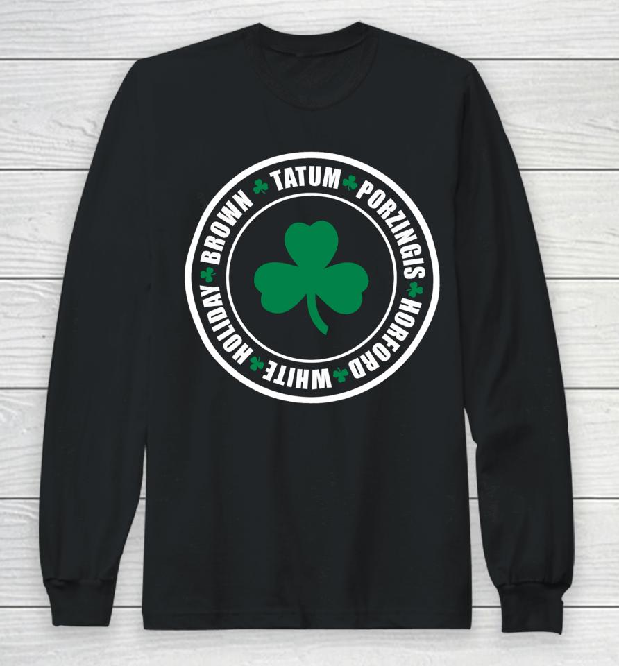 Boston Celtics Tatum Porzingis Horford White Holiday Brown Long Sleeve T-Shirt