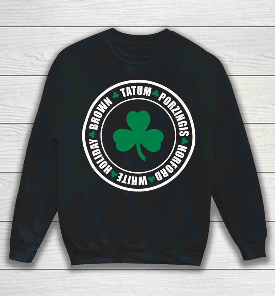 Boston Celtics Tatum Porzingis Horford White Holiday Brown Sweatshirt
