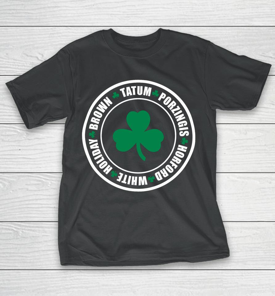 Boston Celtics Tatum Porzingis Horford White Holiday Brown T-Shirt