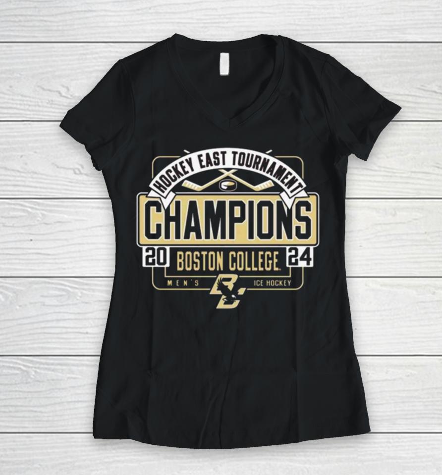 Boston College Eagles 2024 Hockey East Men’s Tournament Champions Women V-Neck T-Shirt