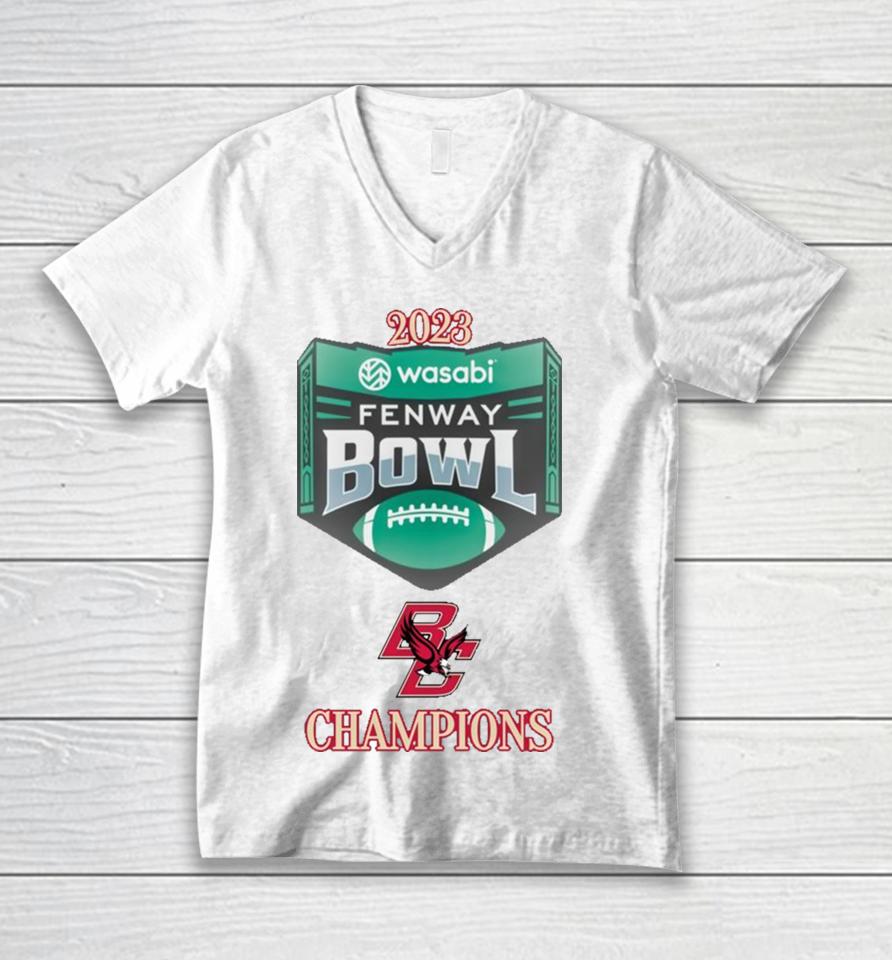 Boston College Eagles Football 2023 Wasabi Fenway Bowl Champions Unisex V-Neck T-Shirt