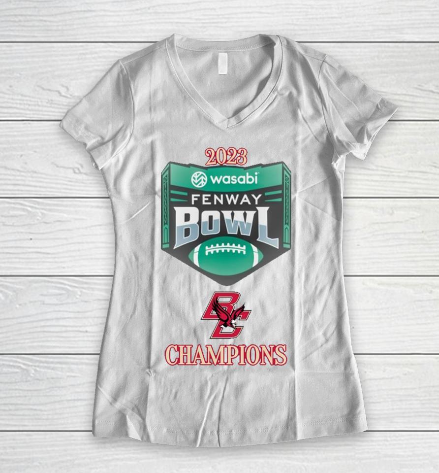 Boston College Eagles Football 2023 Wasabi Fenway Bowl Champions Women V-Neck T-Shirt