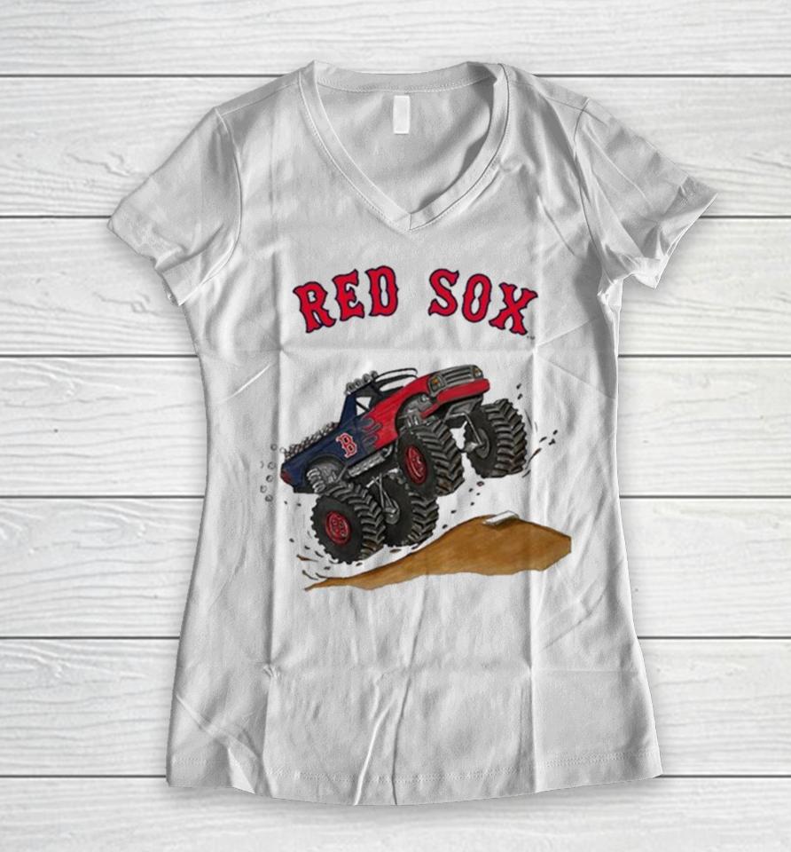 Boston Red Sox Monster Truck Mlb Women V-Neck T-Shirt