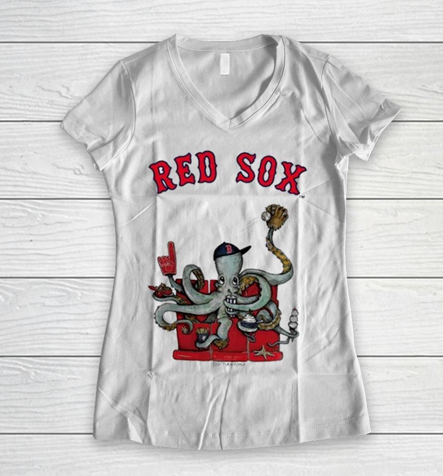 Boston Red Sox Octopus 2024 Women V-Neck T-Shirt