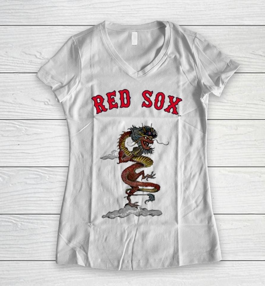 Boston Red Sox Tiny Turnip Infant 2024 Year Of The Dragon 3 4 Women V-Neck T-Shirt