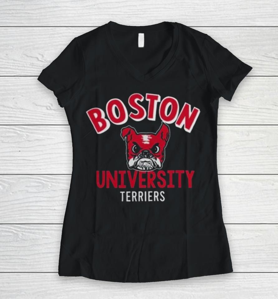 Boston University Vintage Terrier Spirit Logo Women V-Neck T-Shirt