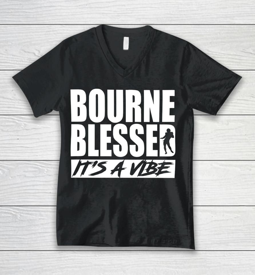 Bournepoly11 Demario Douglas Wearing Bourne Blessed It’s A Vibe Unisex V-Neck T-Shirt