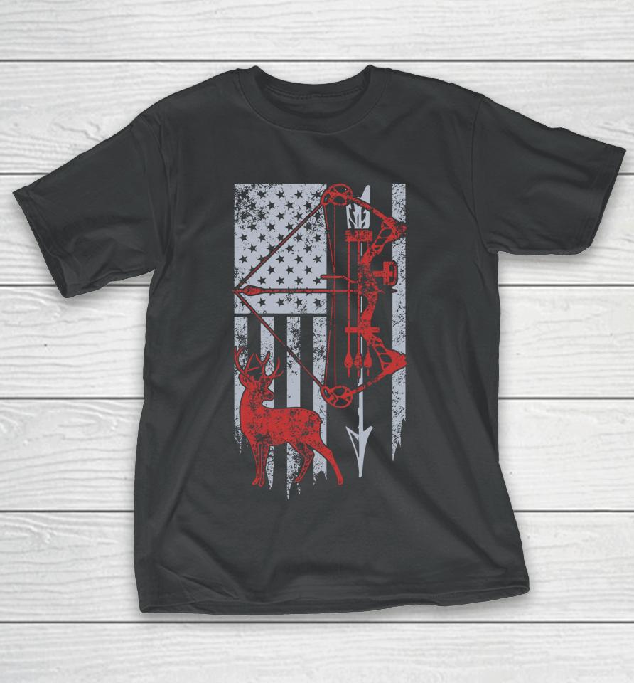 Bow Hunting Deer Usa Flag T-Shirt