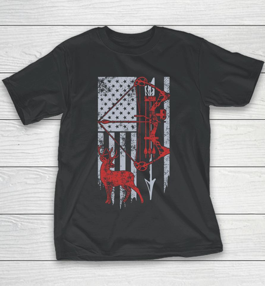 Bow Hunting Deer Usa Flag Youth T-Shirt