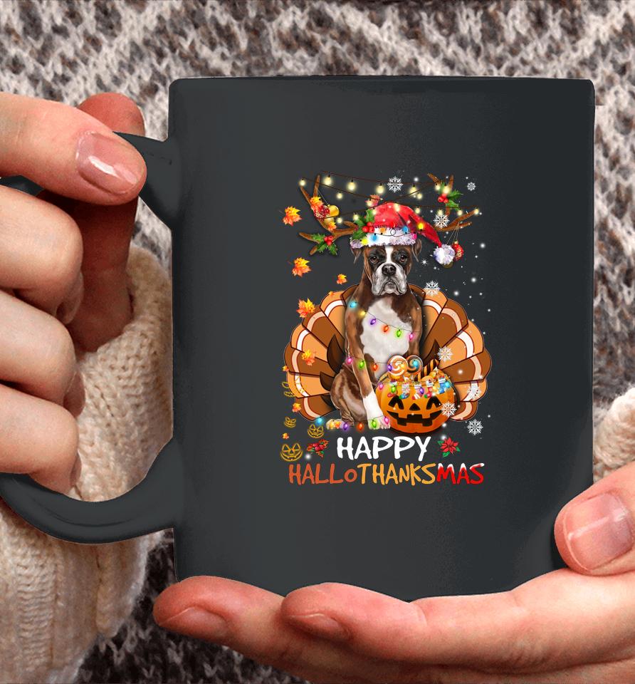 Boxer Dog Happy Hallothanksmas Halloween Thanksgiving Xmas Coffee Mug