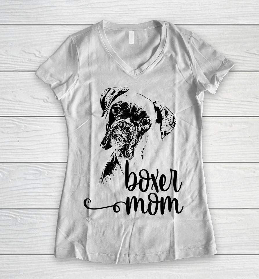 Boxer Mom Dog Face Women V-Neck T-Shirt