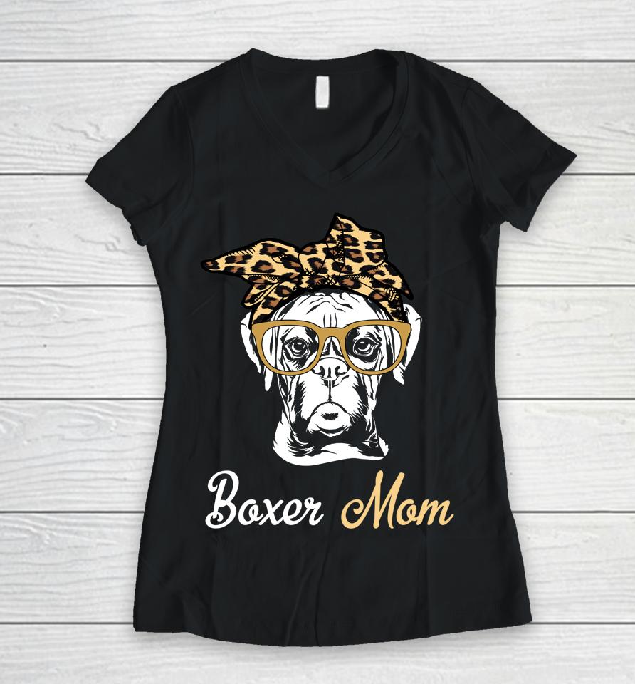 Boxer Mom Mother's Day Women V-Neck T-Shirt