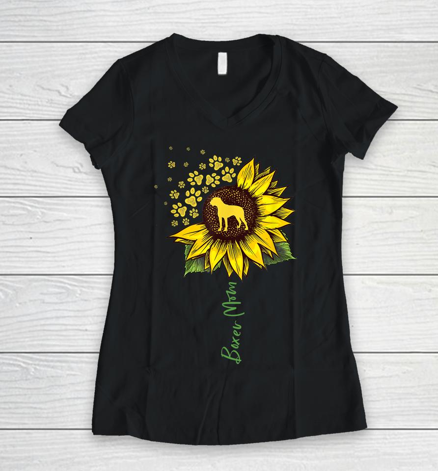 Boxer Mom Sunflower Women V-Neck T-Shirt