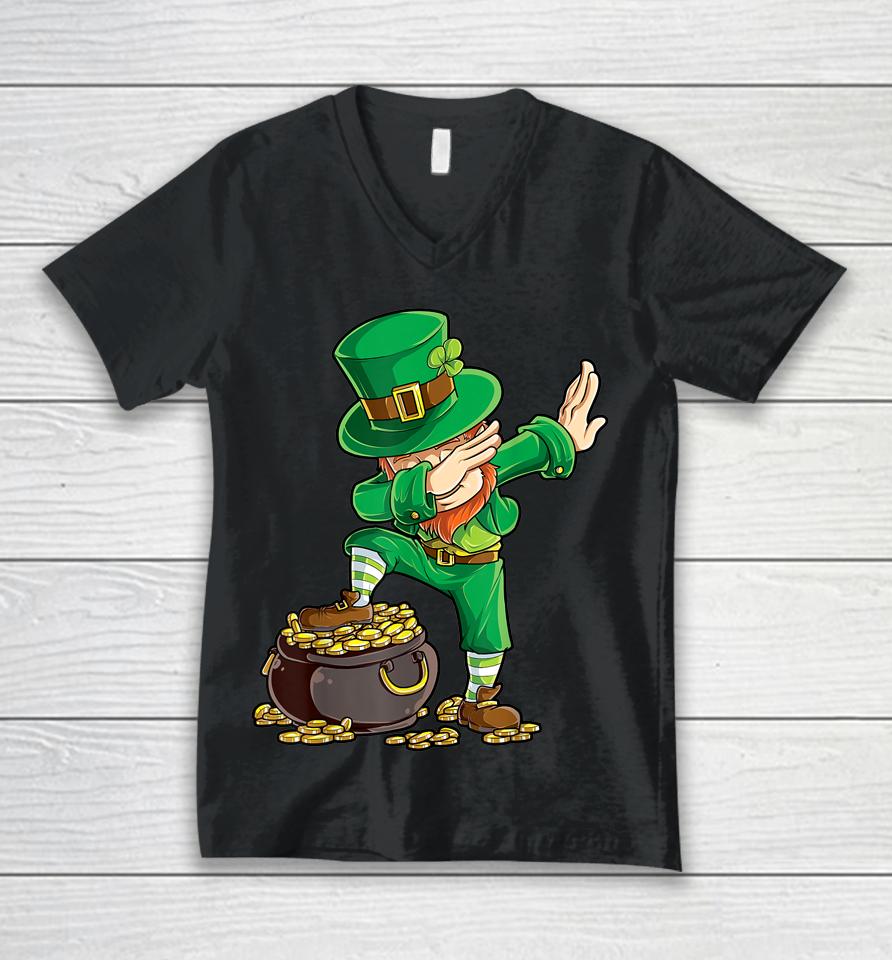 Boys St Patrick's Day Dabbing Leprechaun Unisex V-Neck T-Shirt