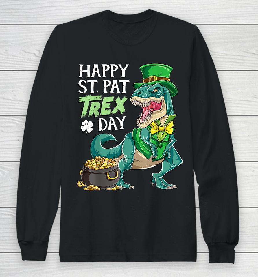 Boys St Patricks Day Kids Dinosaur Happy Pat T-Rex Long Sleeve T-Shirt
