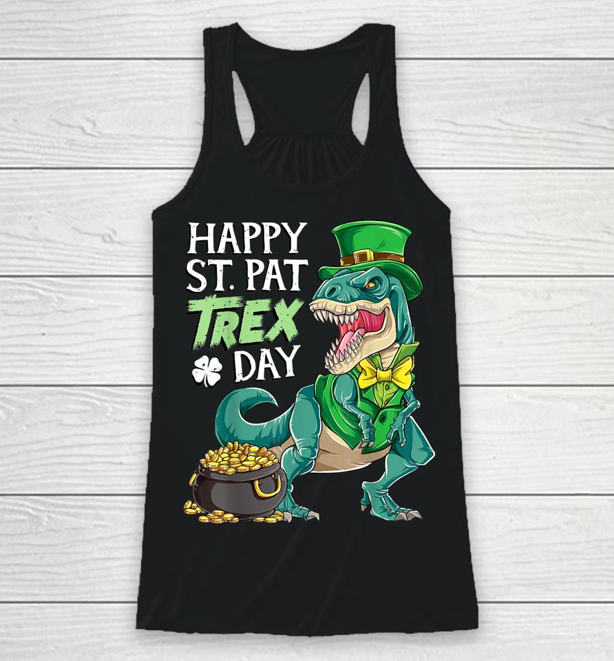 Boys St Patricks Day Kids Dinosaur Happy Pat T-Rex Racerback Tank