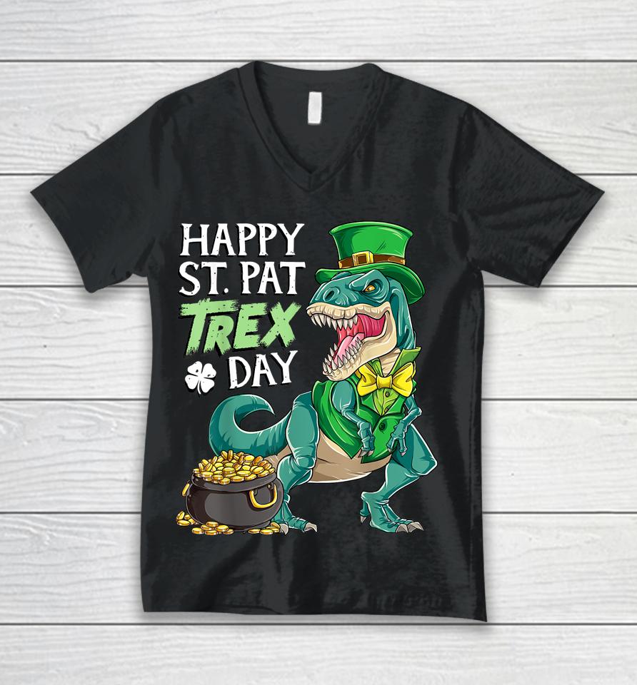 Boys St Patricks Day Kids Dinosaur Happy Pat T-Rex Unisex V-Neck T-Shirt
