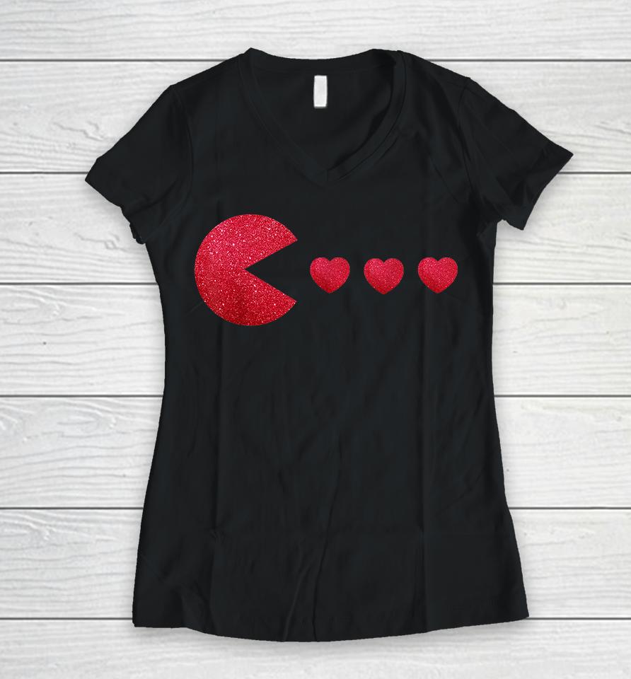 Boys Valentines Day Hearts Funny Women V-Neck T-Shirt