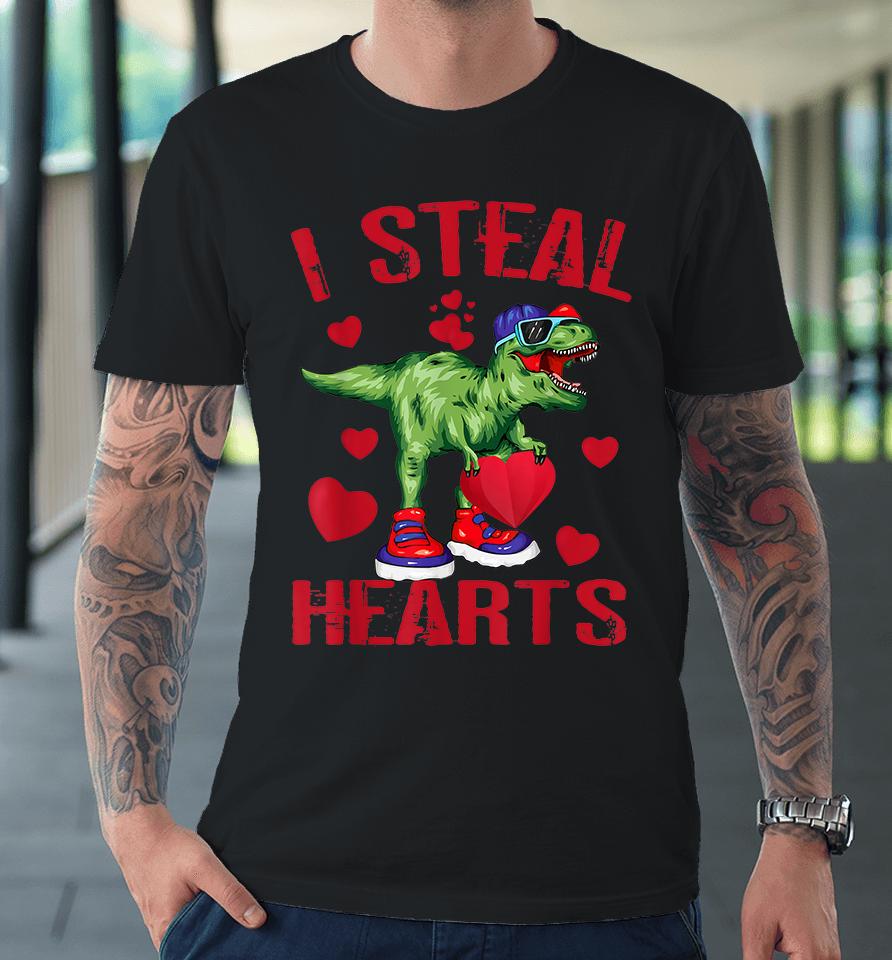 Boys Valentines Day Kids Dinosaur T Rex I Steal Hearts Premium T-Shirt