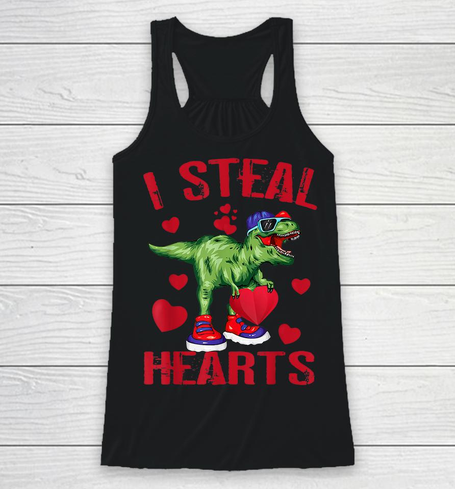 Boys Valentines Day Kids Dinosaur T Rex I Steal Hearts Racerback Tank