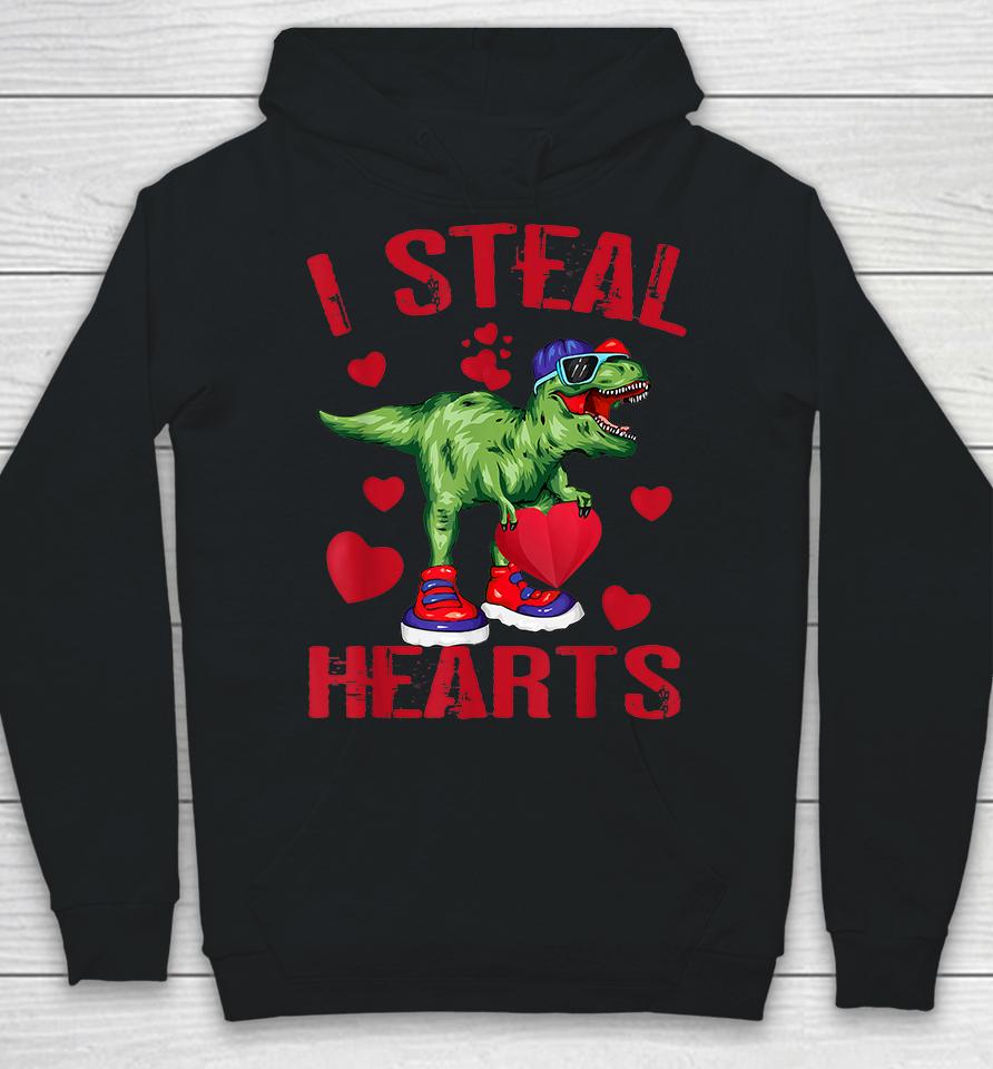Boys Valentines Day Kids Dinosaur T Rex I Steal Hearts Hoodie