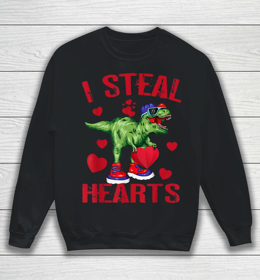 Boys Valentines Day Kids Dinosaur T Rex I Steal Hearts Sweatshirt