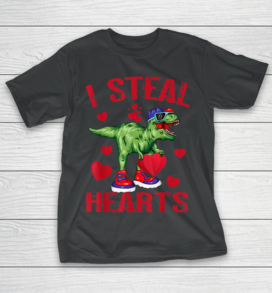 Boys Valentines Day Kids Dinosaur T Rex I Steal Hearts T-Shirt