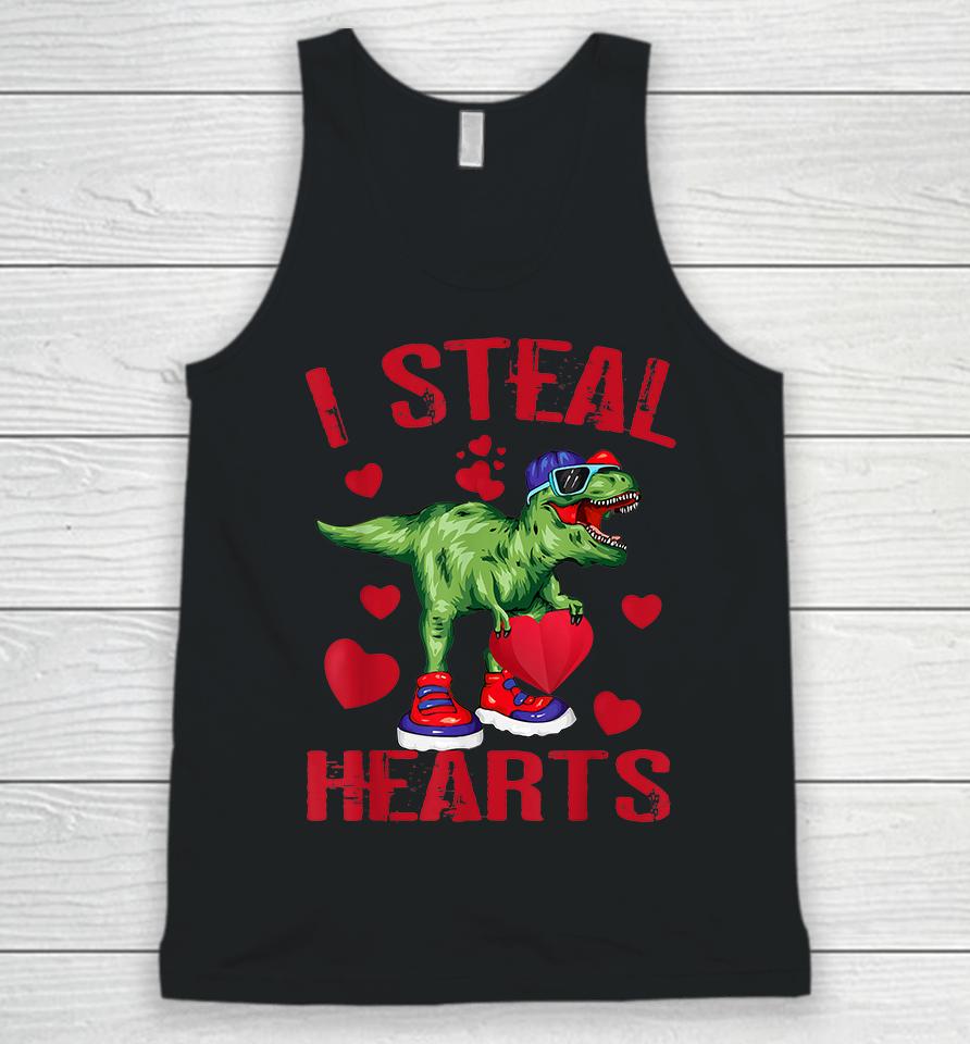 Boys Valentines Day Kids Dinosaur T Rex I Steal Hearts Unisex Tank Top