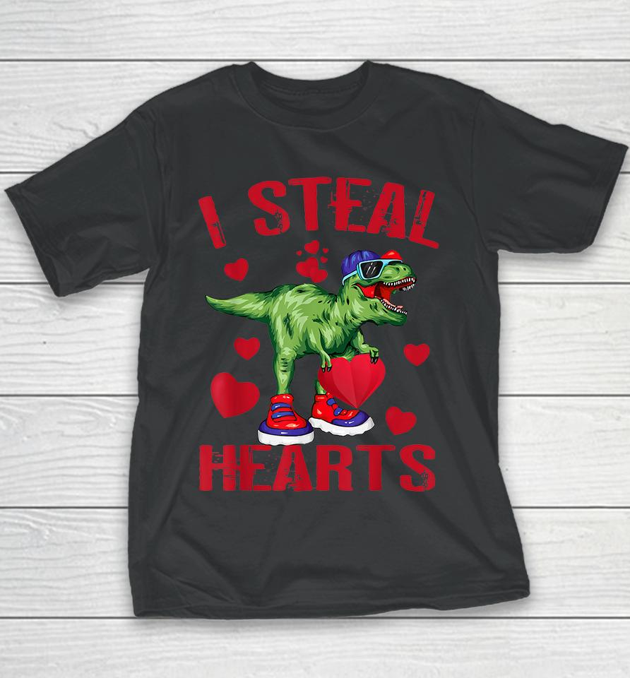 Boys Valentines Day Kids Dinosaur T Rex I Steal Hearts Youth T-Shirt