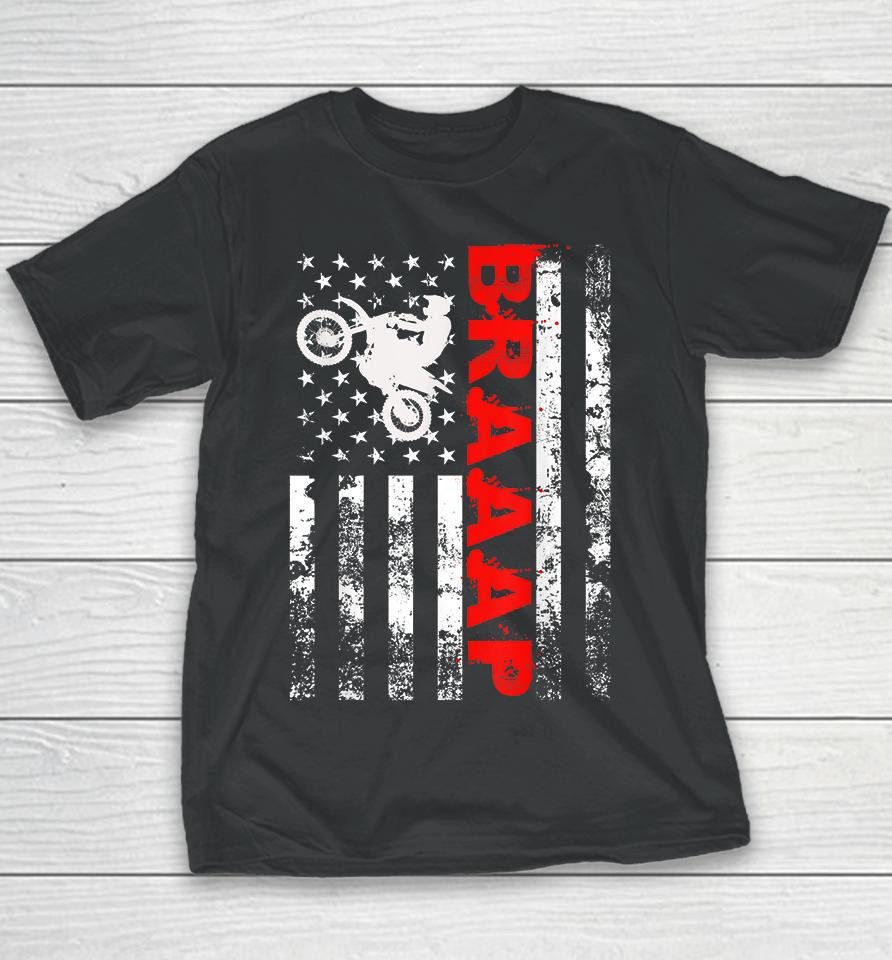 Braaap Motocross Dirt Bike American Flag Youth T-Shirt