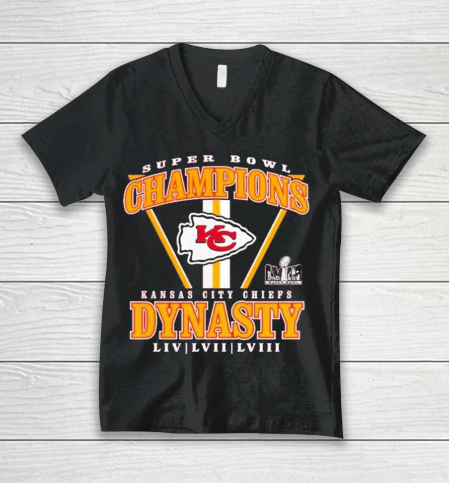 Branded Red Kansas City Chiefs Three Time Super Bowl Champions Dynasty Unisex V-Neck T-Shirt