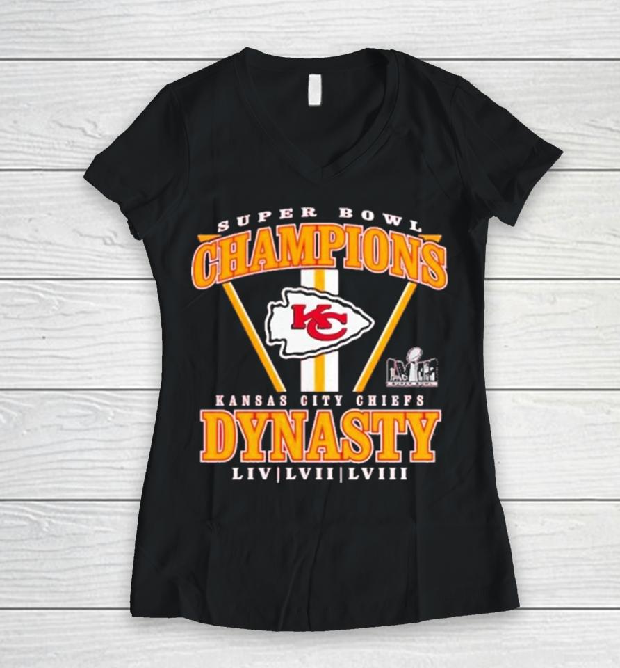 Branded Red Kansas City Chiefs Three Time Super Bowl Champions Dynasty Women V-Neck T-Shirt