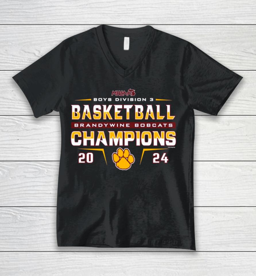 Brandywine Bobcats 2024 Mhsaa Boys Basketball D3 Champions Unisex V-Neck T-Shirt