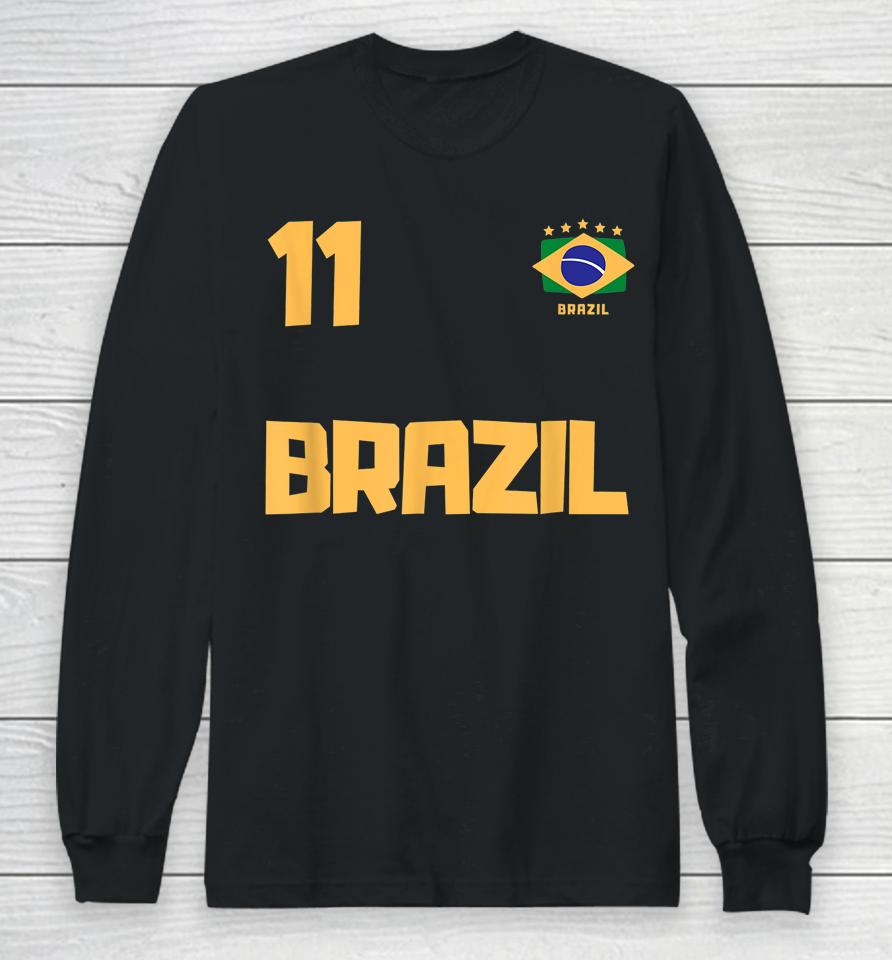 Brasil Brazil Soccer Jersey Football Number 11 Brazilian Flag Long Sleeve T-Shirt