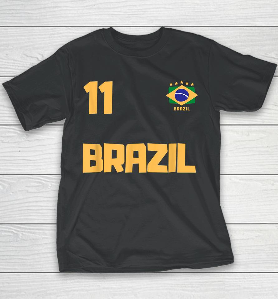 Brasil Brazil Soccer Jersey Football Number 11 Brazilian Flag Youth T-Shirt