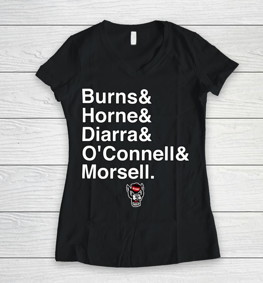 Breaking T Nc State Basketball Burns &Amp; Horne &Amp; Diarra &Amp; O’connell &Amp; Morsell Women V-Neck T-Shirt