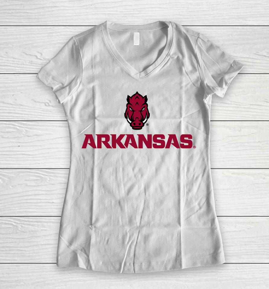 Breakingt Arkansas Razorbacks Wordmark Women V-Neck T-Shirt