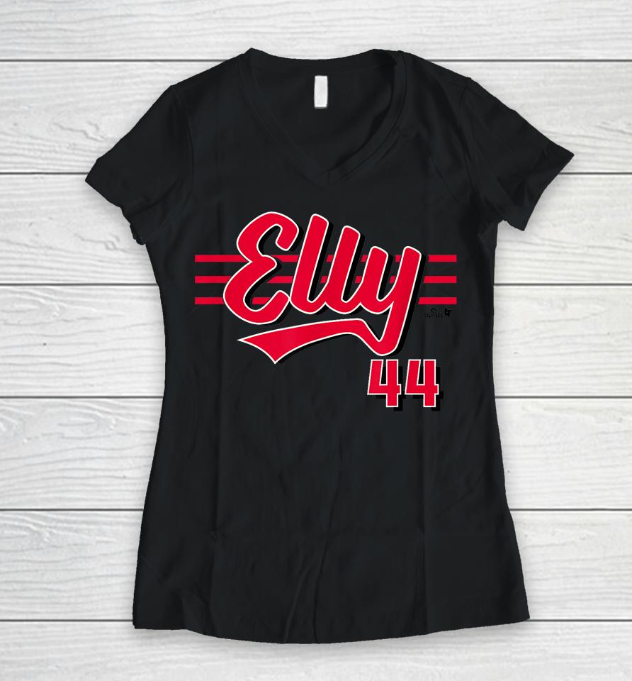 Breakingt Elly De La Cruz Cincinnati Script Cincinnati Baseball Women V-Neck T-Shirt