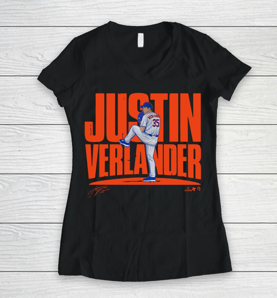 Breakingt Justin Verlander New York Verlander Royal Women V-Neck T-Shirt