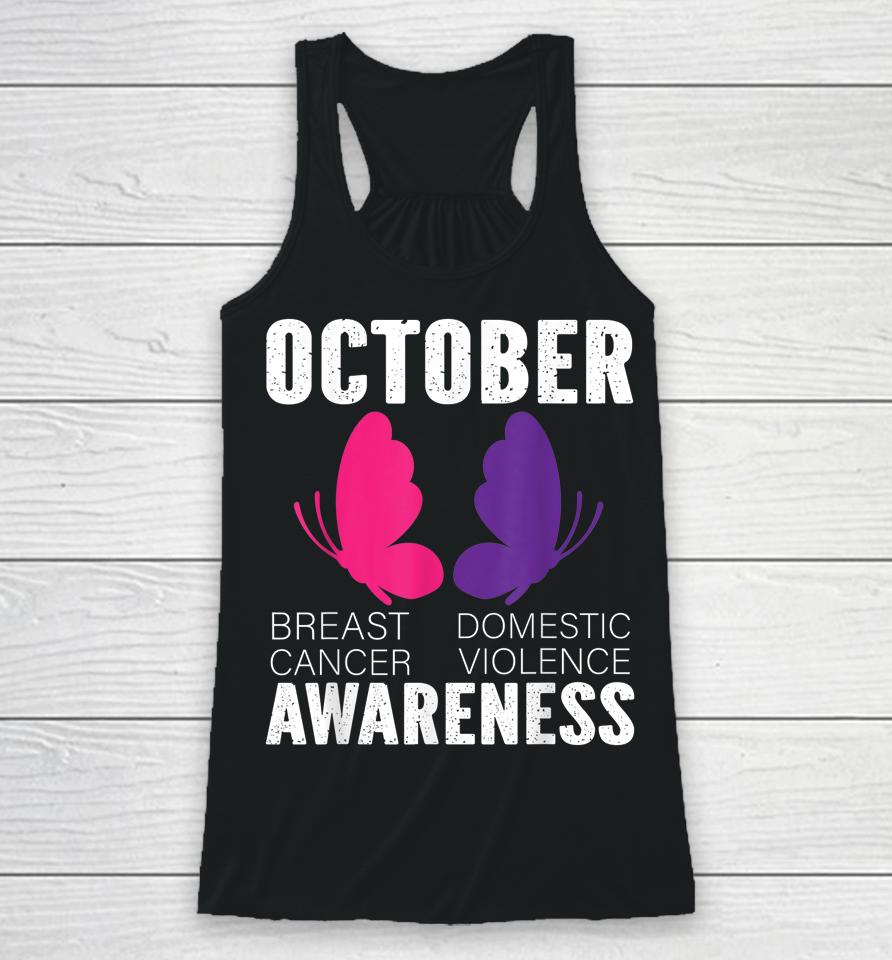 Breast Cancer And Domestic Violence Awareness Butterfly Racerback Tank