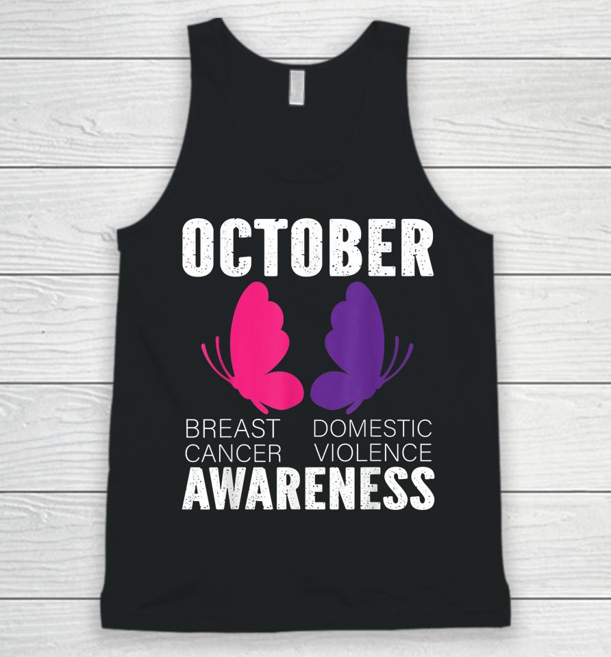 Breast Cancer And Domestic Violence Awareness Butterfly Unisex Tank Top