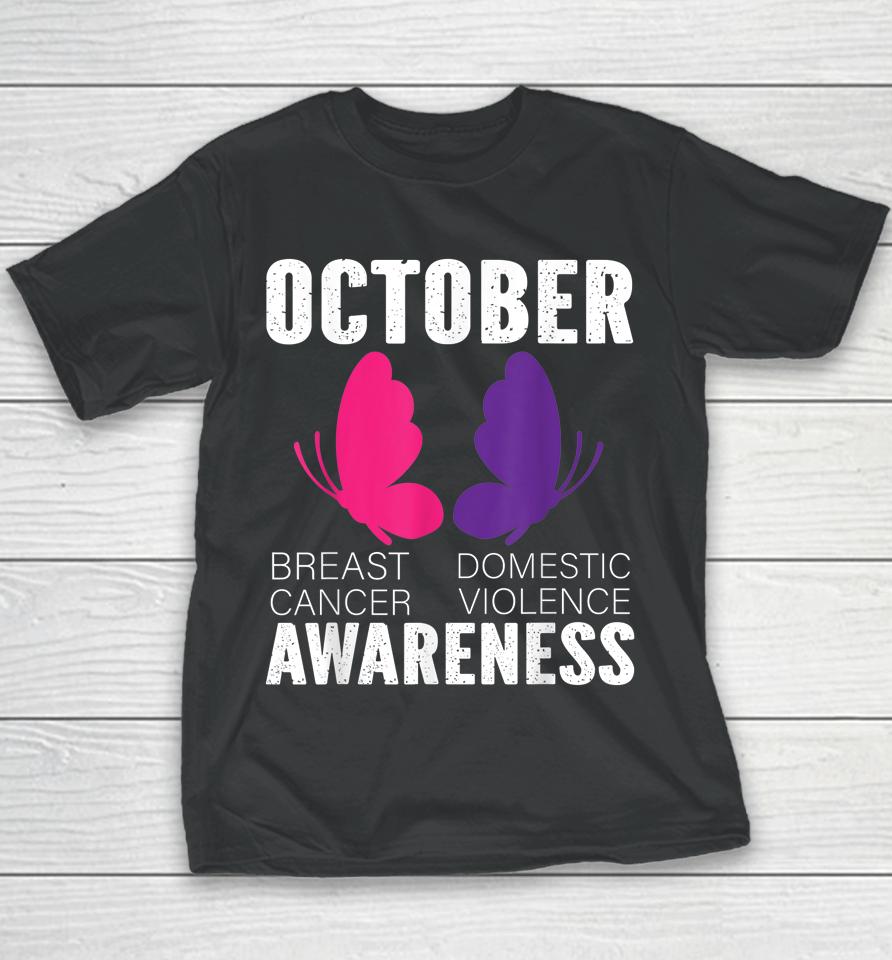 Breast Cancer And Domestic Violence Awareness Butterfly Youth T-Shirt