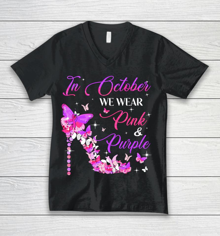 Breast Cancer And Domestic Violence Awareness Month Family Unisex V-Neck T-Shirt