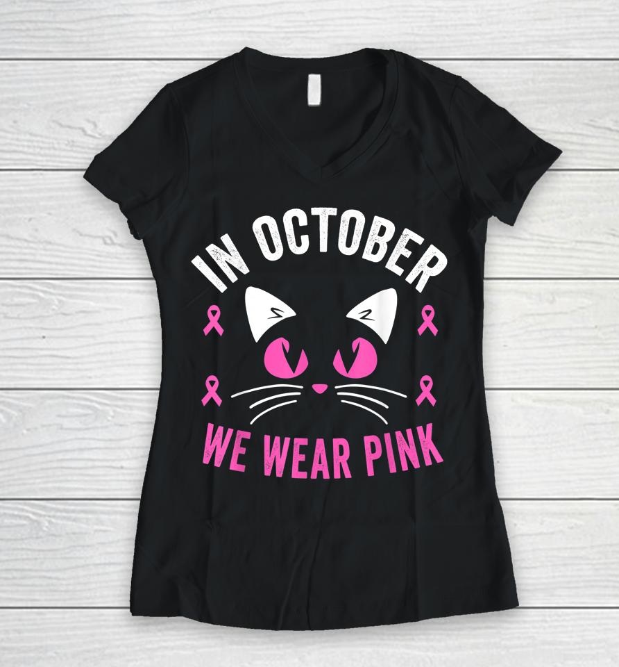 Breast Cancer Awareness Accessories Pink Ribbon Women V-Neck T-Shirt