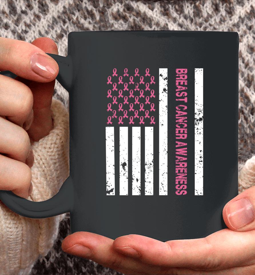 Breast Cancer Awareness American Flag Usa Vintage Coffee Mug