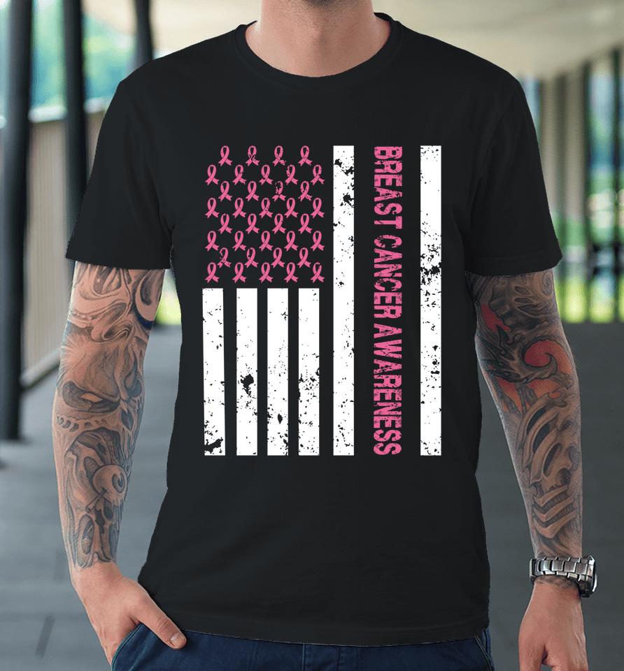 Breast Cancer Awareness American Flag Usa Vintage Premium T-Shirt