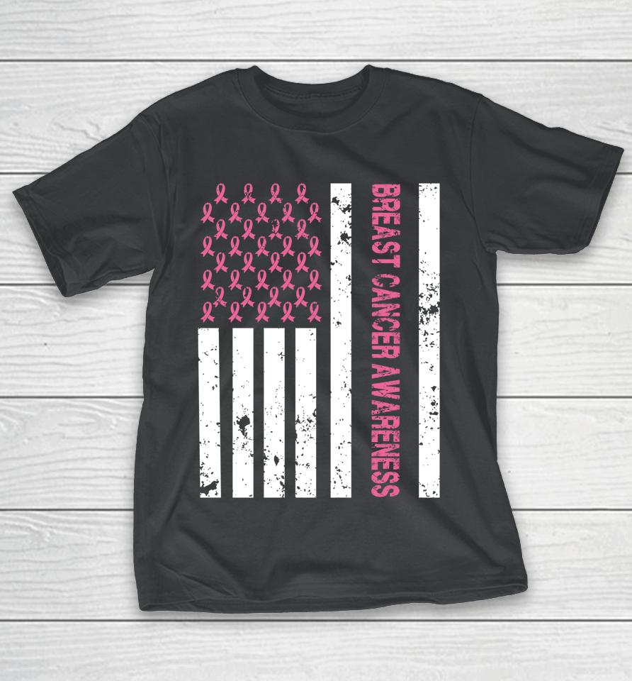 Breast Cancer Awareness American Flag Usa Vintage T-Shirt
