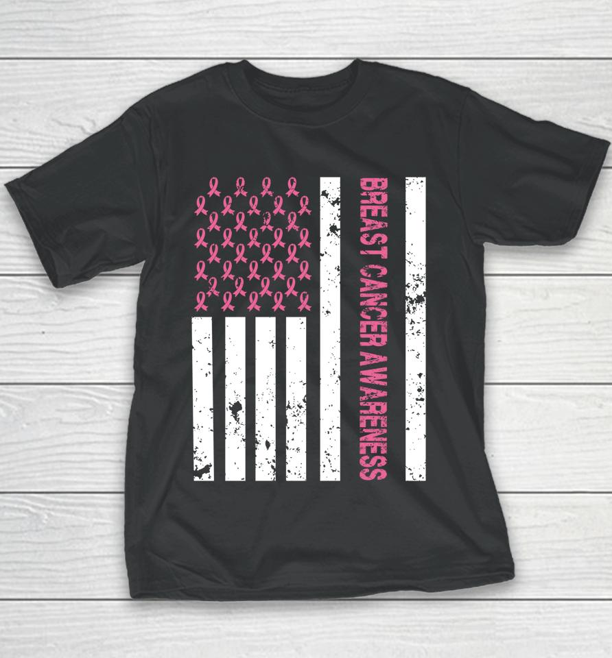 Breast Cancer Awareness American Flag Usa Vintage Youth T-Shirt