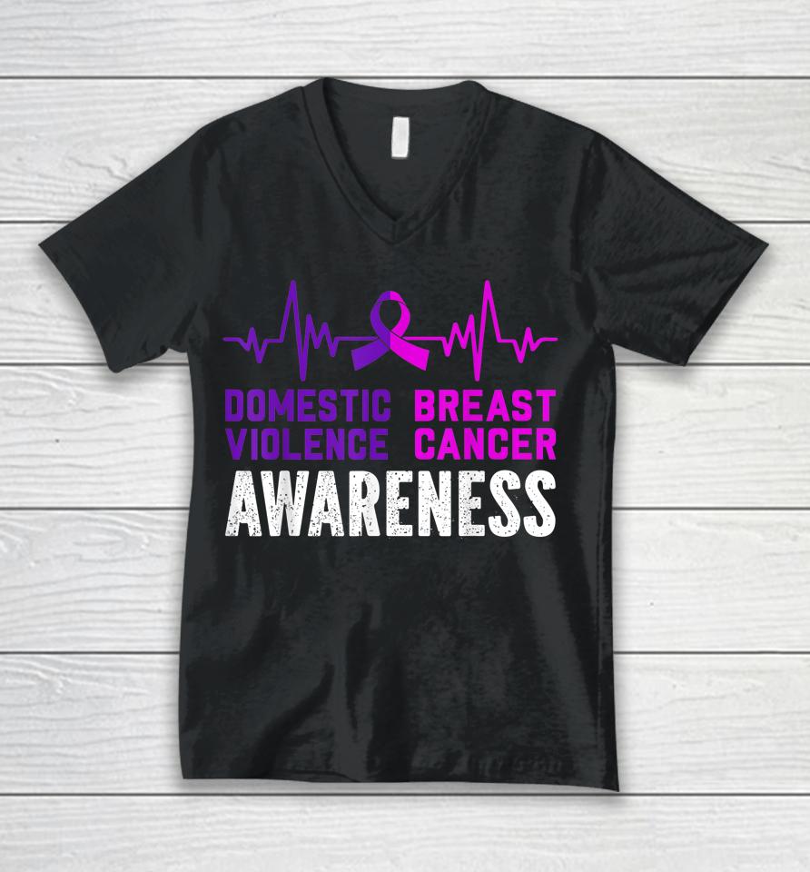 Breast Cancer Awareness And Domestic Violence Awareness Unisex V-Neck T-Shirt